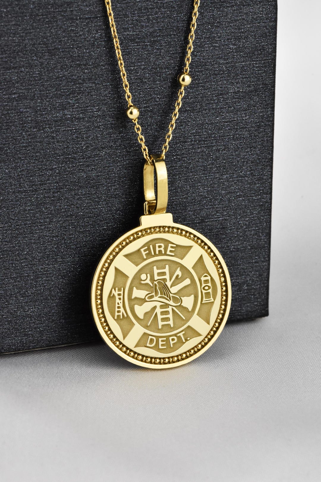 14K Solid Gold Firefighter Pendant, Fire Dept. Jewelry - Etsy