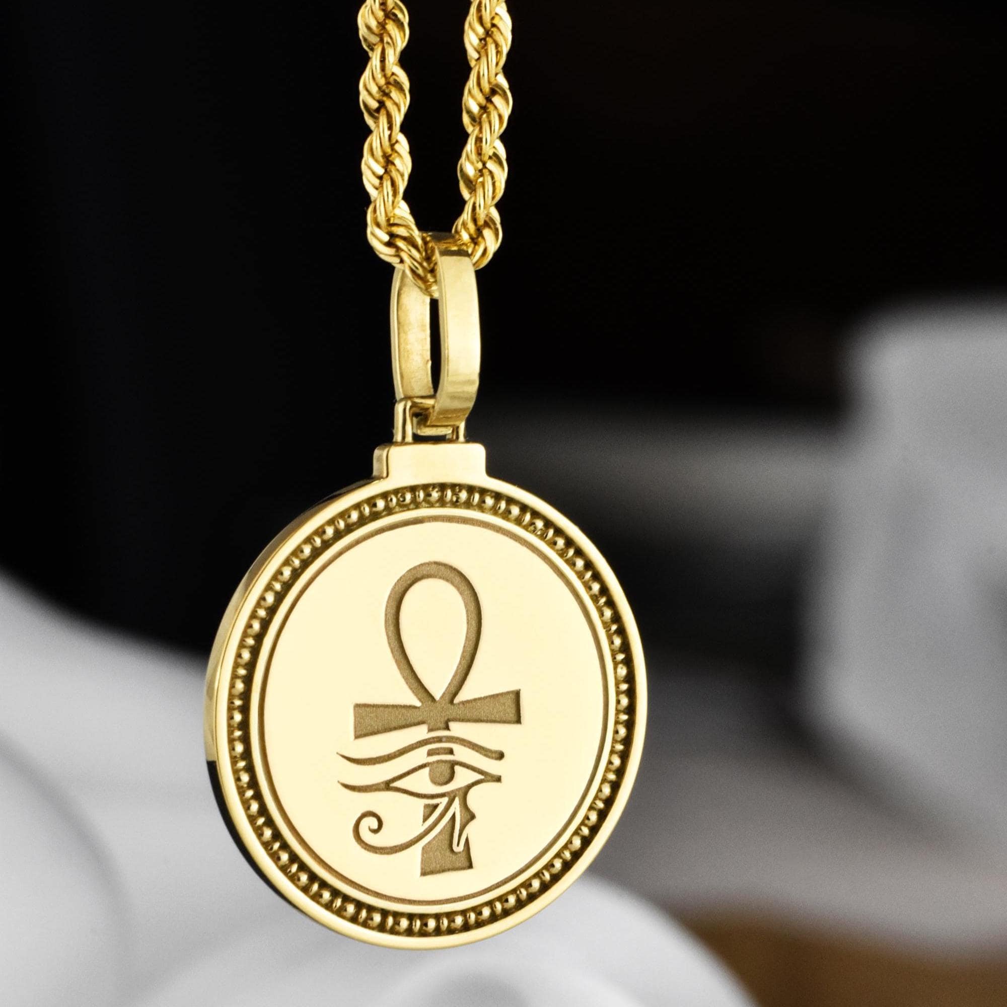 Sterling Silver Ankh Necklace, Eye of Horus Medallion, Egyptian Cross Pendant, Protective Amulet, Egyptian Eternal Life Medal, Gift for Her