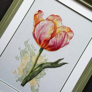 Cross stitch kit Tulip, Garden flower, Embroidery kit Spring flowers, DIY flower craft Adorable Tulip, FREE SHIPING