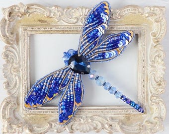 Bead embroidery kit "Blue Dragonfly" brooch, DIY jewelry making kit, Wonderfull bead brooch embroider, Incredible gift for her