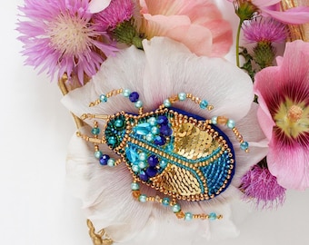 Beaded Brooch Kit "Azurit" brooch, DIY jewelry making kit, Wonderfull bead brooch, Gift for her, Beaded Embroidery Kit, Handmade Brooch