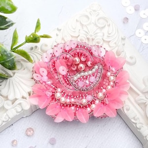 Bead embroidery kit &quot;Peony&quot; brooch, DIY jewelry making kit, Wonderfull bead brooch embroider, incredible gift for her, flower brooch