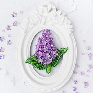 Bead embroidery kit &quot;Lilac&quot; brooch, DIY jewelry making kit, Wonderfull bead brooch embroider, Incredible gift for her