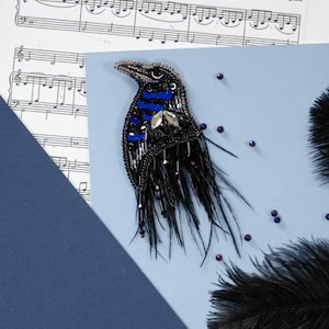 Beaded Brooch Kit &quot;Harbinger of Darkness&quot; brooch, DIY jewelry making kit, Wonderfull bead brooch, Gift for her, Beaded Embroidery Kit