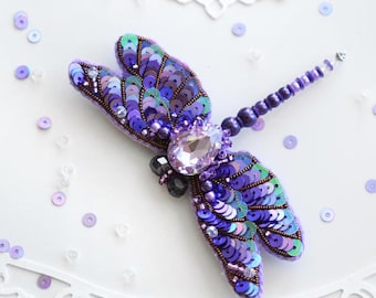 Bead embroidery kit "Purple dragonfly" brooch, DIY jewelry making kit, Wonderfull bead brooch embroider, Incredible gift for her