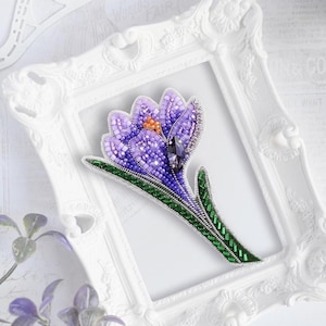 Bead embroidery kit &quot;Violet crocus&quot; brooch, DIY jewelry making kit, Wonderfull bead brooch embroider, Incredible gift for her