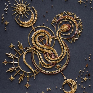 DIY Bead Embroidery Kit &quot;Golden Talisman&quot; &quot;Snake&quot; for bead embroidery, bead embroidery kit, beading kit on Art Canvas,  FREE SHIPING