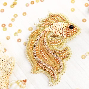 Bead embroidery kit "Goldfish" brooch, DIY jewelry making kit, Wonderfull bead brooch embroider, Incredible gift for her