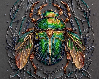 Perlenstickerei "Smaragdkäfer", Insektenstickerei, Skarabäus mit eigenen Händen, Käfer aus Perlen, Smaragdkäfer