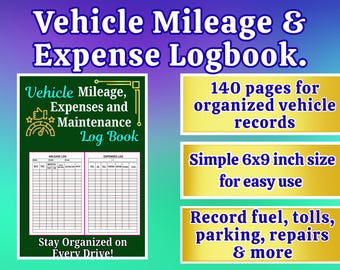 Vehicle Mileage & Expense Logbook PDF | 140 Pages | Track Fuel, Repairs ...