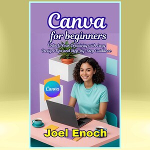Op de afbeelding: Afbeelding ter promotie van een Canva beginnersgids, met een vrouw die op een laptop werkt. De tekst luidt "Canva voor beginners" en "Ontgrendel je creativiteit met eenvoudige designtips en stapsgewijze begeleiding".