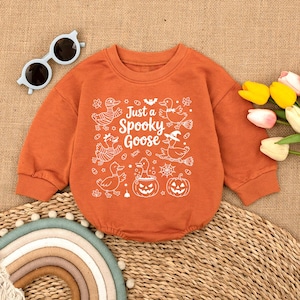 Just a Spooky Goose Baby Romper, Goose, Pumpkin, Halloween Theme Baby Bodysuit, Fall Spooky Baby Clothes, Spooky Season Outfit Gift