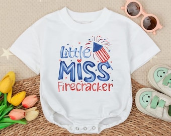 Little Miss Firecracker Baby Romper, 4th July Kids Outfit, American Girl Boy Outfit, Kids Patriotic Outfit, American Flag Baby Bodysuit Gift