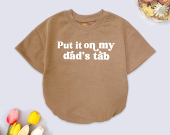 Put It On Daddy’s Tab Baby Romper, Gift for New Dad, Funny Father’s Day Outfit, Newborn Gift for Dad, Baby Girl Outfit, Funny Baby Gift