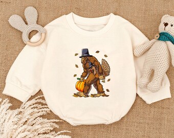 Bigfoot Pilgrim Turkey Baby Romper, Pumpkin Thanksgiving Day Baby Bodysuit, Thanksgiving Turkey Baby Outfit, Fall Thanksgiving Outfit Gift
