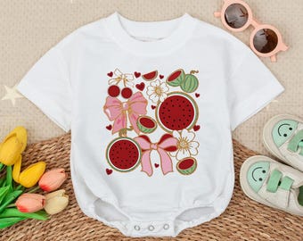Watermelon Bow Baby Romper, Girly Summer Baby Clothes, Fruit Baby Outfit, Cute Summer Baby Gift, First Birthday Summer Outfit, Months Romper