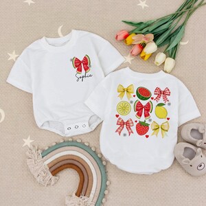 Coquette Watermelon Baby Romper, Preppy Mama Lemon Bow Baby Bodysuit, Cute Strawberry Floral, Girly Summer Baby Outfit, Summer Vibes