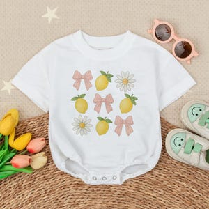 Lemon Bow Daisy Baby Romper for Summer, Bubble Romper Baby Girl, Sleepsuit Baby Bodysuit, Months Romper, Cute Baby Gift, Newborn Baby Girl