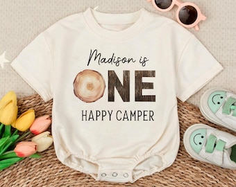 Custom One Happy Camper Baby Romper, camping 1st birthday, first birthday Baby Bodysuit, camping theme, Cute Baby Gift, Summer Outfit