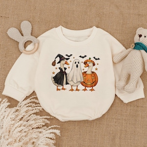 Goose Halloween Fall Baby Romper Sweater, Boo Ghost Goose, Vintage Halloween Ghost Baby Bodysuit, Pumpkin Goose Baby Outfit, Halloween Gift