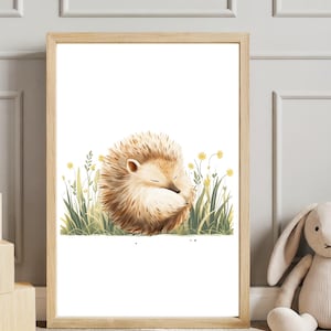 Arte de parede de animal australiano, equidna sonolenta fofa, arte de parede de berçário excêntrica, pôster de alta qualidade para quarto infantil