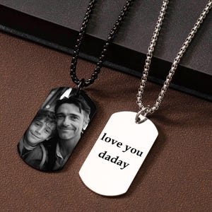 Collar con placa personalizada/Colgante con placa de identificación con foto y letra/Collar con nombre familiar/Regalo de cumpleaños para él/Regalo para el Día del Padre