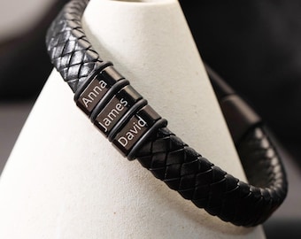 Engraved Leather Bracelet| Multiple Name Bracelet| Kids Name Bracelet| Man Jewelry| Anniversary Gift For Husband| Father's Day Gift For Him