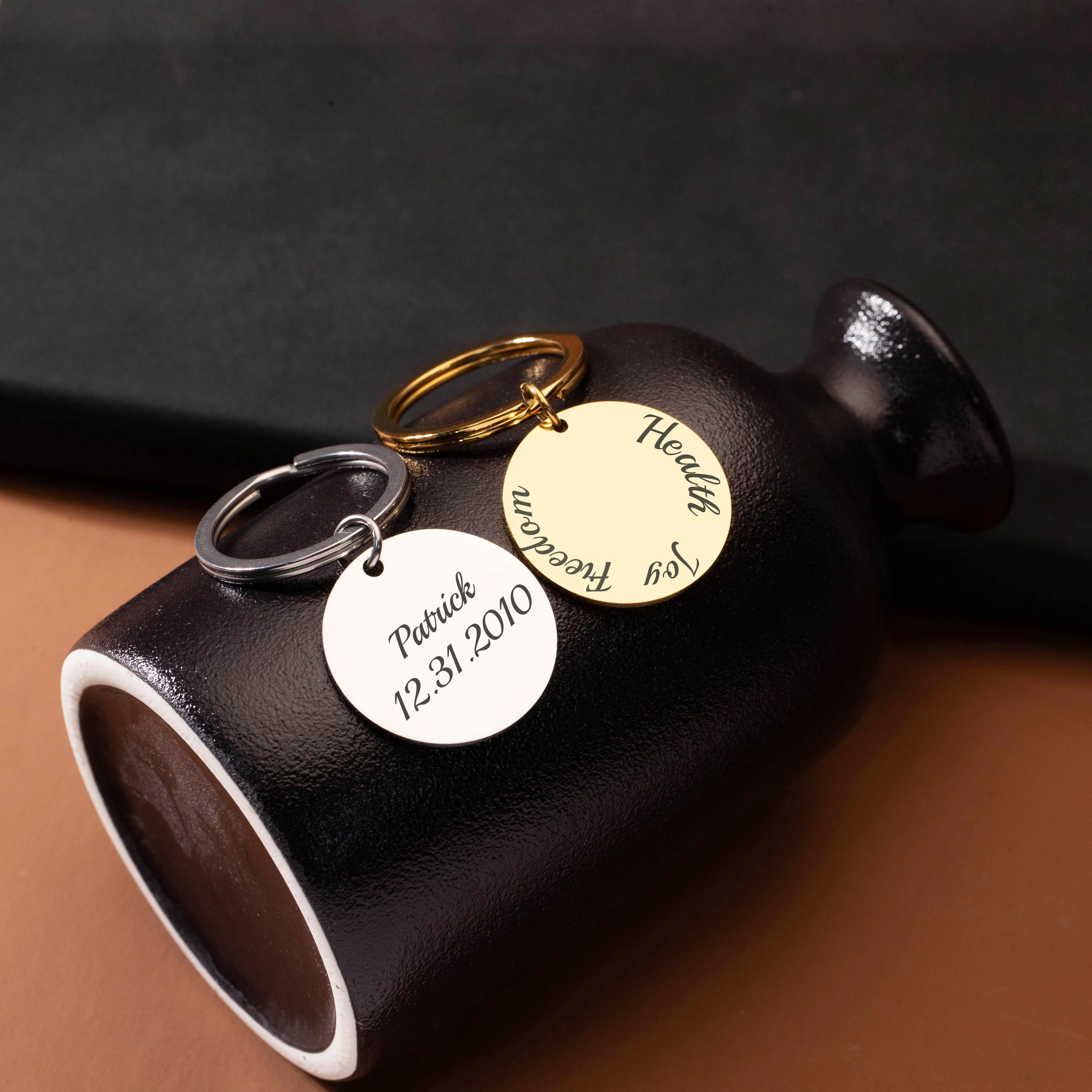 Custom Engrave Key Chain| Disc Tag Photo Key Ring| Family Name Date Key ...
