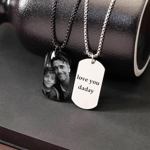 Men's Personalized Tag  Necklace,Dog Tag Pendant with Picture and Letter Engraving,Family Necklace,Birthday Gift For Him,Father’s Day Gift