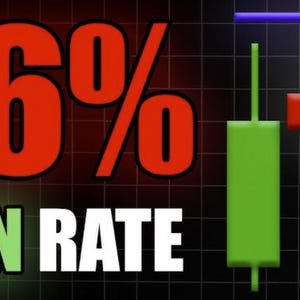 以下が含まれることがあります： 黒の背景に「76％ WIN RATE」という赤いテキストと、緑と赤のローソク足チャートが表示された赤いグラフィックです。