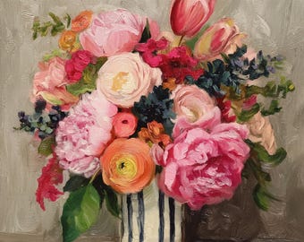 Custom Bridal Bouquet Oil Painting On Canvas, Wedding Bouquet Fine Art, Flower Painting Portrait From Photo, Personalized Mother's Day Gifts