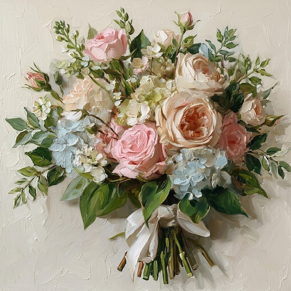 Custom Flower Oil Painting From Photo Wedding Bouquet Portrait On Canvas Personalized Anniversary Gift For Wife Memorial Floral Wall Art