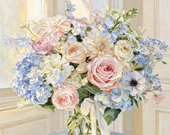 Custom Wedding Bouquet Oil Painting from Photo, Hand Painted Floral Canvas, Bridal Bouquet Portrait, Personalized Anniversary Gift for Wife