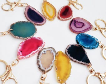 Agate Keychain Crystal Stone Keychains Gemstone Bag Charm Birthday Gift for Her Good Luck Accessories Thank You Gift