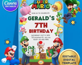 Super Mario Birthday Invitation: Editable Canva Template (digital) - Etsy