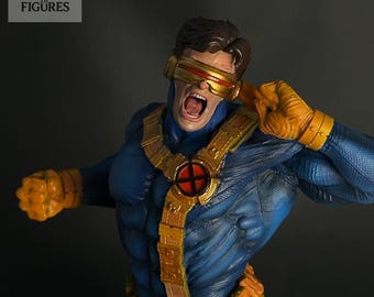 Cycloop-standbeeld – handgeschilderd X-Men-figuur – verzamelobject Marvel-hars – 3D-geprint displaystandbeeld