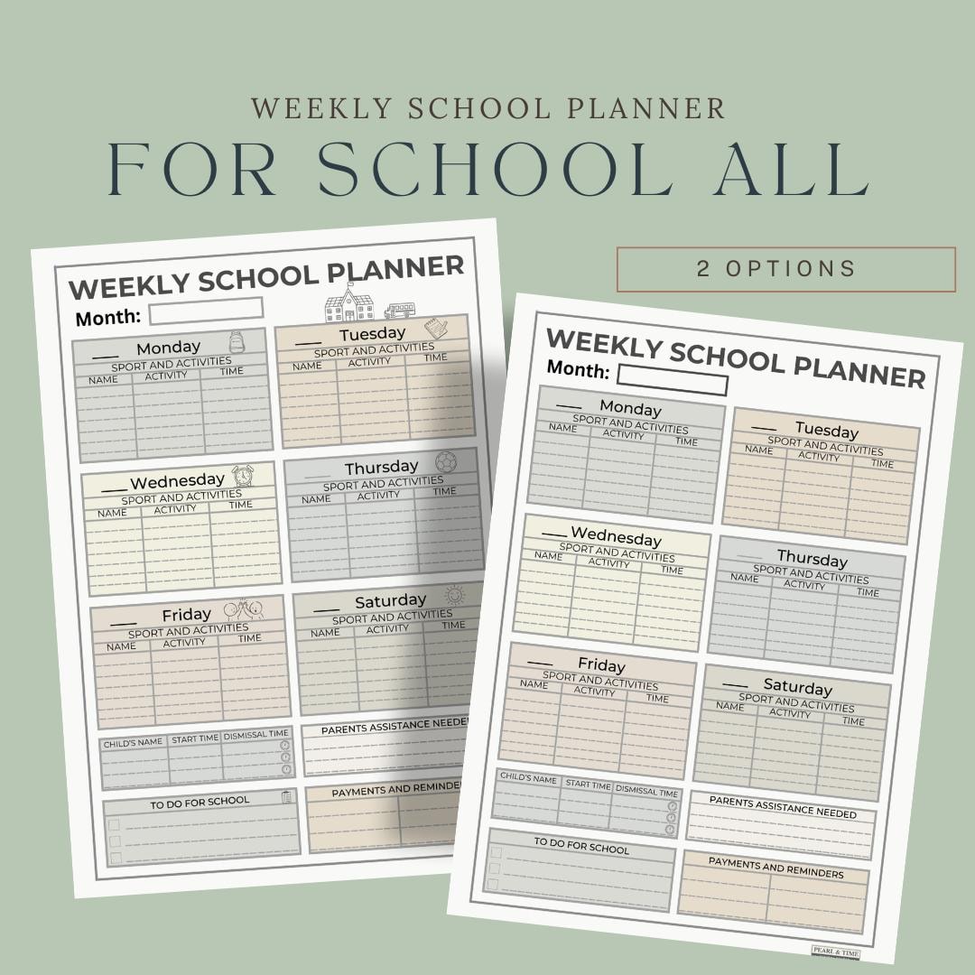 Weekly School Planner Printable Kids Activity Schedule A4 Student ...