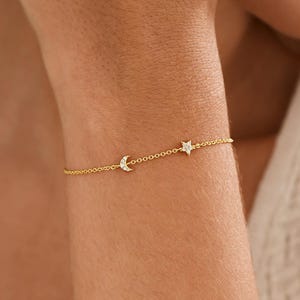 Dainty Star Moon Diamond Bracelet, Minimalist CZ Star&Moon Bracelet, Celestial Jewelry, Bracelet for Women, Birthday Gift, Mothers Day Gift
