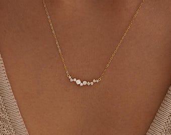 Minimalist Diamond Necklace, Dainty Smile Necklace, Everyday Simple Necklace, Wedding Jewelry, Bridesmaid Necklace, Birthday Gifts for Mom