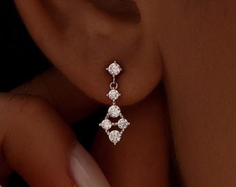 Minimalist Diamond Earrings, Sterling Silver Crystal Studs Earrings, CZ Diamond Drop Earrings, Bridesmaid Gifts, Bridal Wedding Earrings
