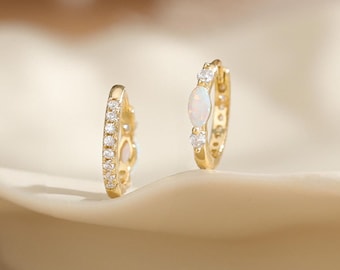 Aros de ópalo, pendientes de ópalo blanco, pendientes de piedras preciosas de plata de ley, pendientes para uso diario, joyas de ópalo para ella, regalos de Navidad