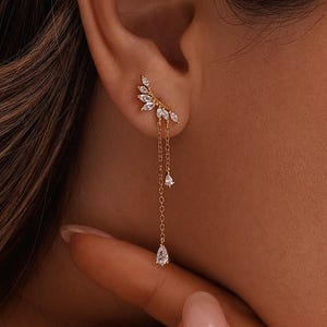 Pendientes colgantes de diamantes delicados, pendientes de borla con diamantes CZ, pendientes de plata de ley, joyería nupcial, regalos para damas de honor, regalos de Navidad
