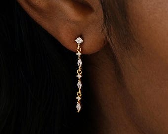 Minimalist Diamond Dangle Earrings, Sterling Silver Diamond Drop Earrings, Dainty CZ Earrings, Everyday Earrings, Bridesmaid Gifts for her
