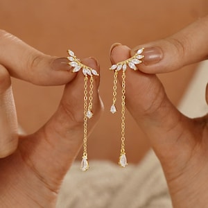 Pendientes colgantes de diamantes delicados, pendientes de borla con diamantes CZ, pendientes de plata de ley, joyería nupcial, regalos para damas de honor, regalos de Navidad