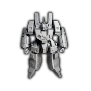 May include: A silver-colored robot figurine with a detailed design. The robot has a head, shoulders, arms, torso, and legs. The robot's design includes rectangular and cylindrical shapes, with a textured surface. The robot is standing upright.