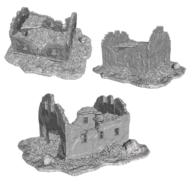 3 Damaged Destroyed Building French Normandy House 15mm Wargaming WW2