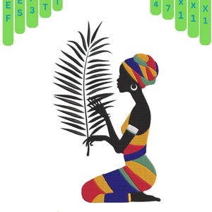 African Woman Embroidery Design | Tribal Art Machine File | Embroidery machine files Colorful Ethnic Lady Multiple formats and Sizes