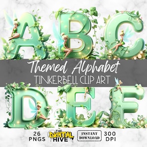 Tinkerbell Fee PNG Clipart Alphabet Bundle, Jungen und Mädchen Geburtstag, Babyparty, Sublimation, Disney Transparent, Raumdekor