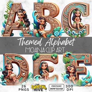 Moana Alphabet Clipart | Moana inspirierte Buchstaben | Hochwertige PNG | Transparenter Hintergrund | Handwerk Sublimation | Babyparty Dekor