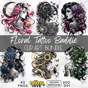 Bad Ass Girl Clip Art, Girl With Tattoos Art, Commercial Use Clip art,Create Your Own Designs, Sublimation, Personalize Your Designs Bundle